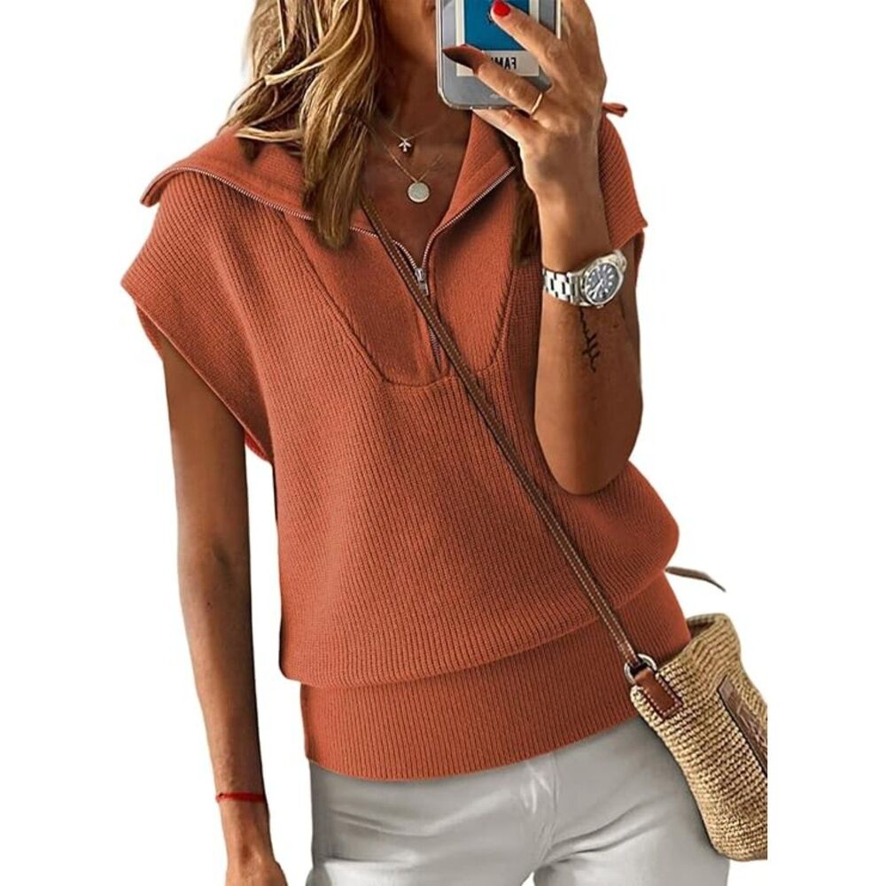 Casual Sleeveless Half Zip Pullover Sweater, Medium, 11I-185T010
